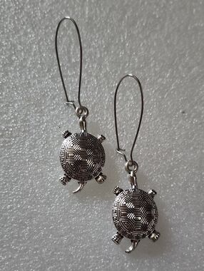 Hand Crafted Silver Turtle Drop Earrings